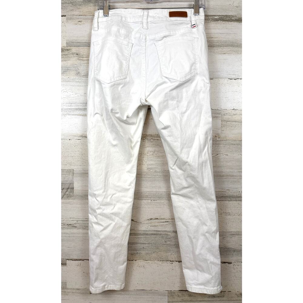 Etienne Marcel Womens 8 White Skinny Jeans Red Zipper Stretch Designer Pants - Picture 3 of 9